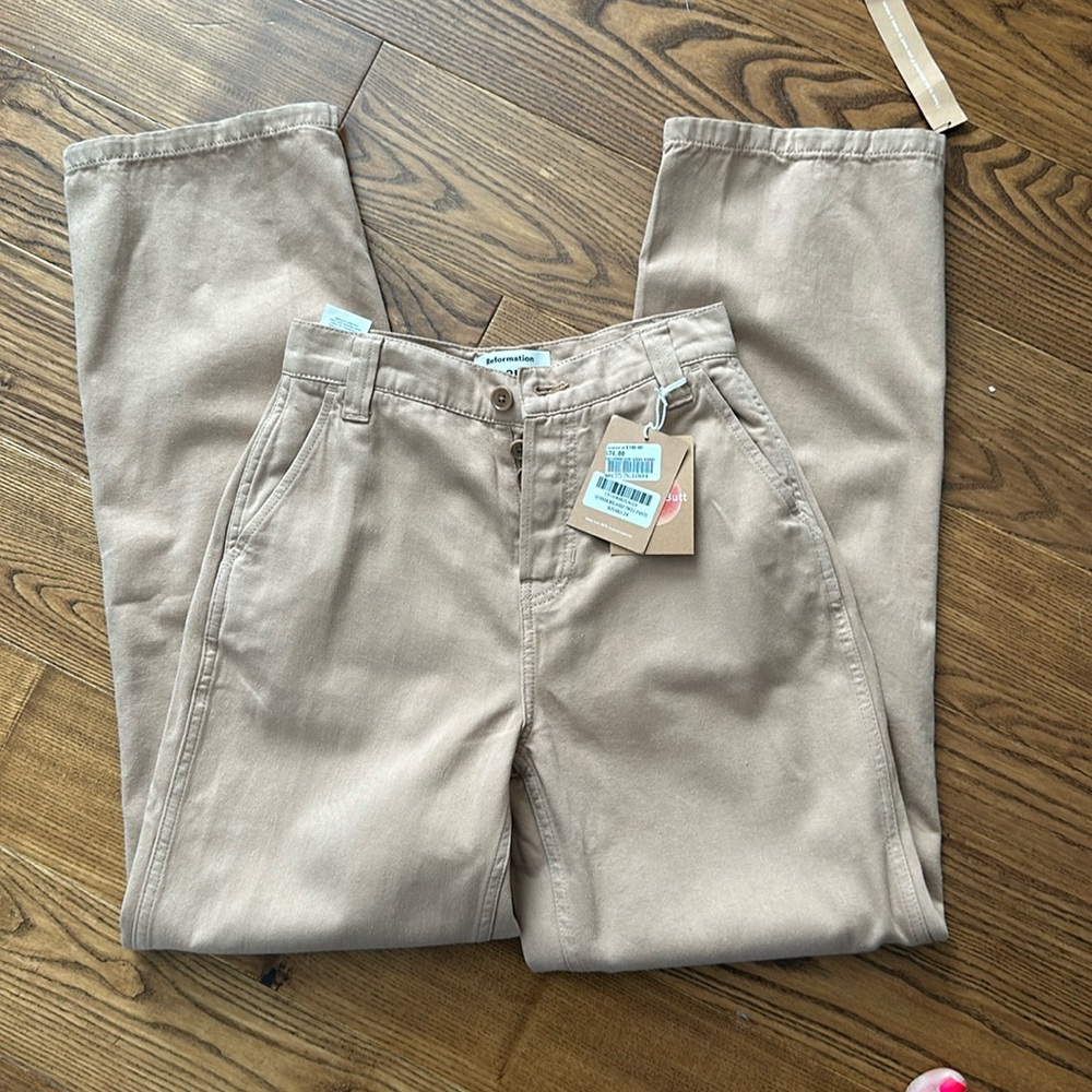 Reformation Gunner Relaxed Twill Pants in Khaki Size 24